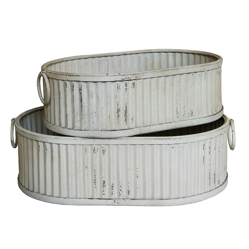 2er Set Pflanzentabletts Altweiß oval