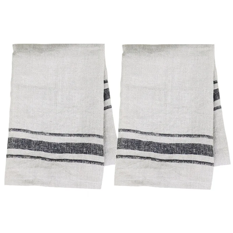 2er Set Geschirrtuch Leinen Beige Schwarz