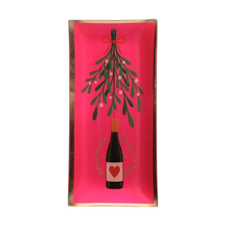 Glasteller Christmas Time hotpink-goldfarben groß