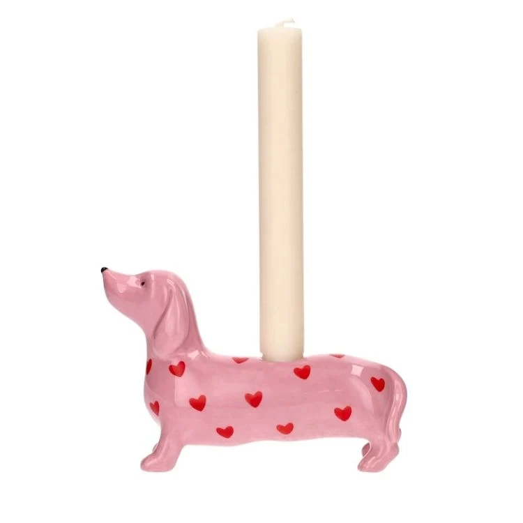 Mignon Kerzenhalter Dackel mit Herzen rosa