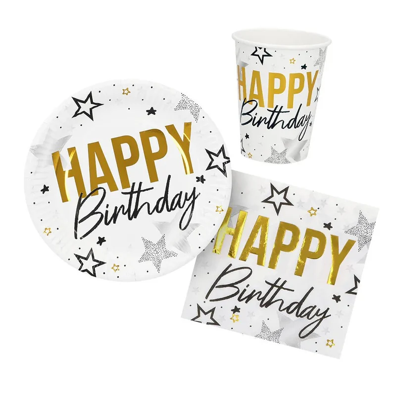 Tischset „Happy Birthday“ (6 Teller, 6 Becher, 12 Servietten)