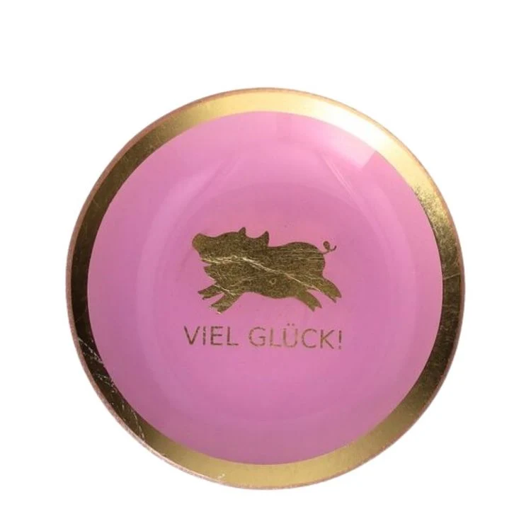 Glasteller Glücksschwein rosa-goldfarben klein