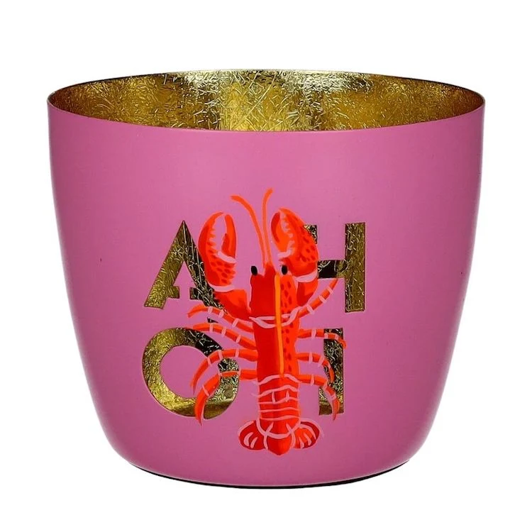 Windlicht Madras Hummer Ahoi pink-goldfarben
