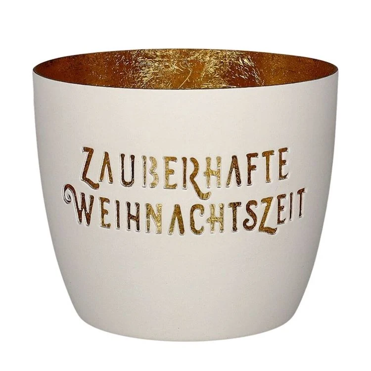 Windlicht Madras Zauberhafte Weihnachtszeit weiß-goldfarben