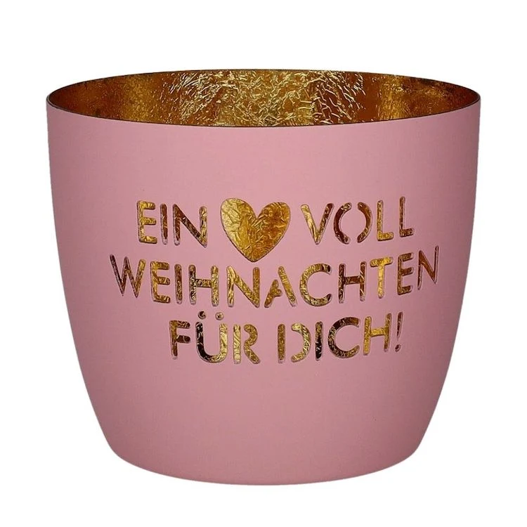 Windlicht Madras Ein Herz voll Weihnachten rosa-goldfarben
