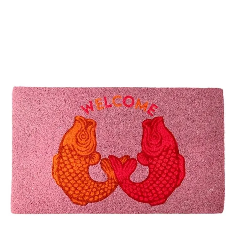 Kokos Fußmatte Welcome Kois altrosa-orange