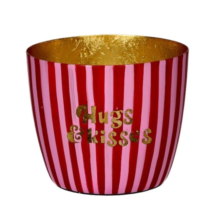 Windlicht Madras Hugs and Kisses pink-goldfarben mittel