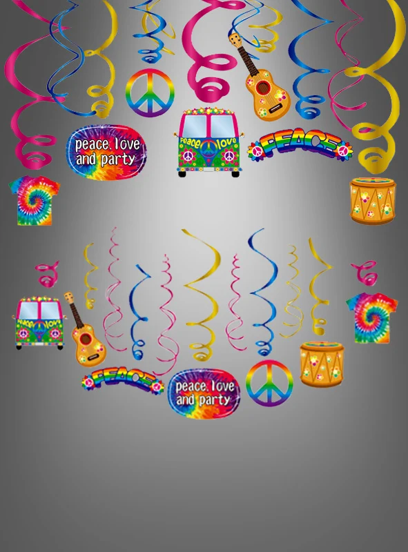 Hippie Party Spiralen Deko Set bunt