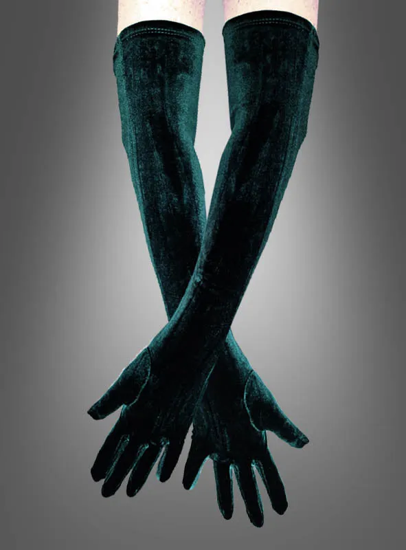 Grüne Samt Handschuhe 50cm lang