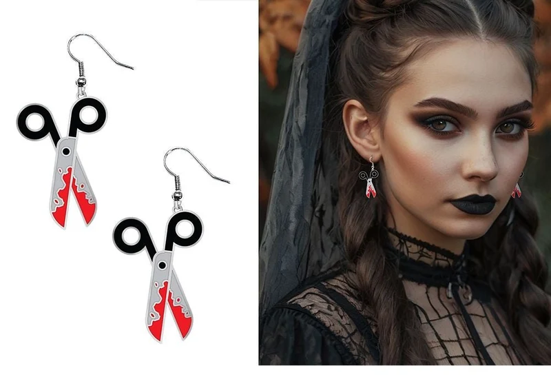Halloween-Ohrringe: Blutverschmierte Schere