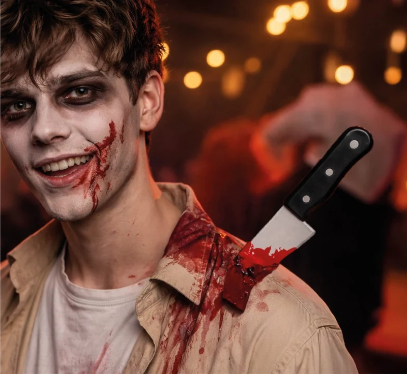 Halloween-Spielzeugmesser in der Schulter
