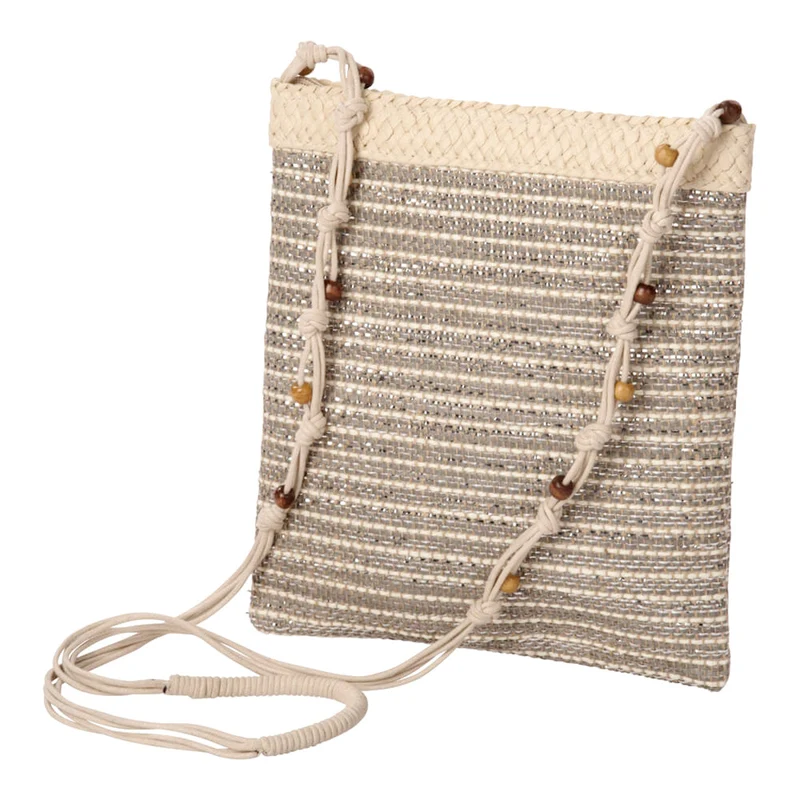 Umhängetasche Beige Grau mit Glitzerfäden Tasche Damen moderne Handtasche