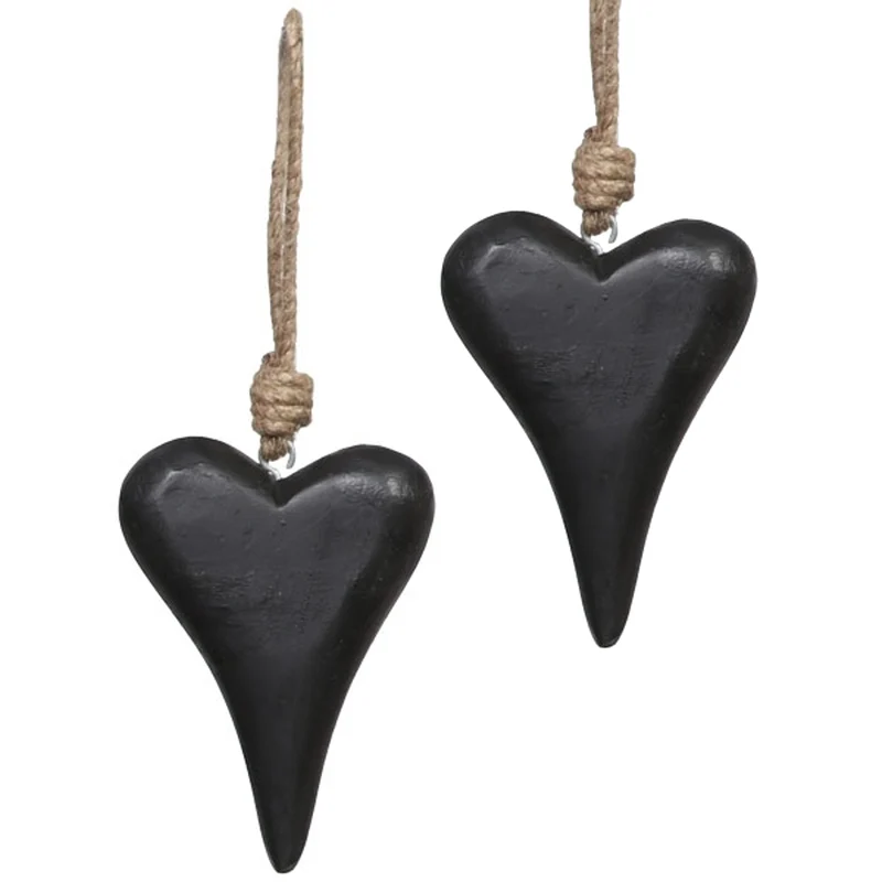2er Set Chirtsbaumhänger Herz Schwarz Holz