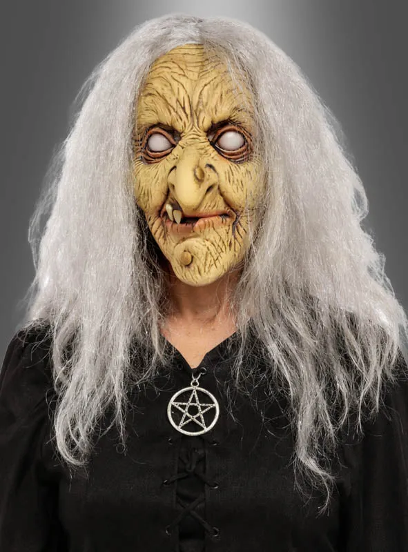 Hexen Maske Latex mit Haaren