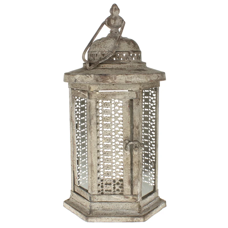 Laterne Vintage grau Metall Deko-Laterne Dekolicht Garten Terrasse