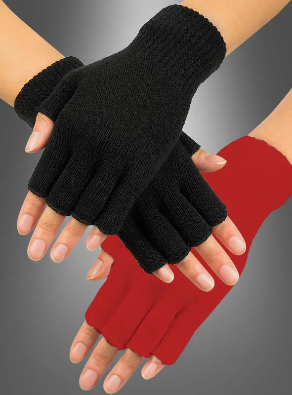 Fingerlose Strick Handschuhe schwarz oder rot