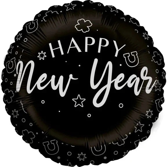 „Happy New Year“-Heliumballon, schwarz-silber, leer, 45 cm