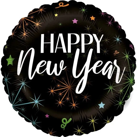 „Happy New Year“-Heliumballon, schwarz, Feuerwerk, leer, 45 cm