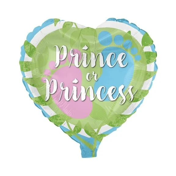 Gender-Reveal-Heliumballon, grünes Herz, „Price“ oder „Princess“, leer, 78 cm