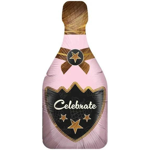 Champagnerflasche-Heliumballon, rosa, „Celebrate“, leer, 90 cm