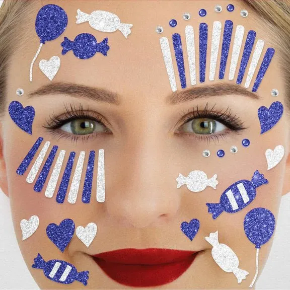 Weiß-blaue Gesichtssticker mit Clown-Motiv