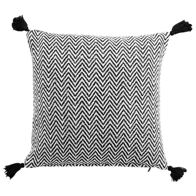 Kissen Schwarz Beige mit Quasten