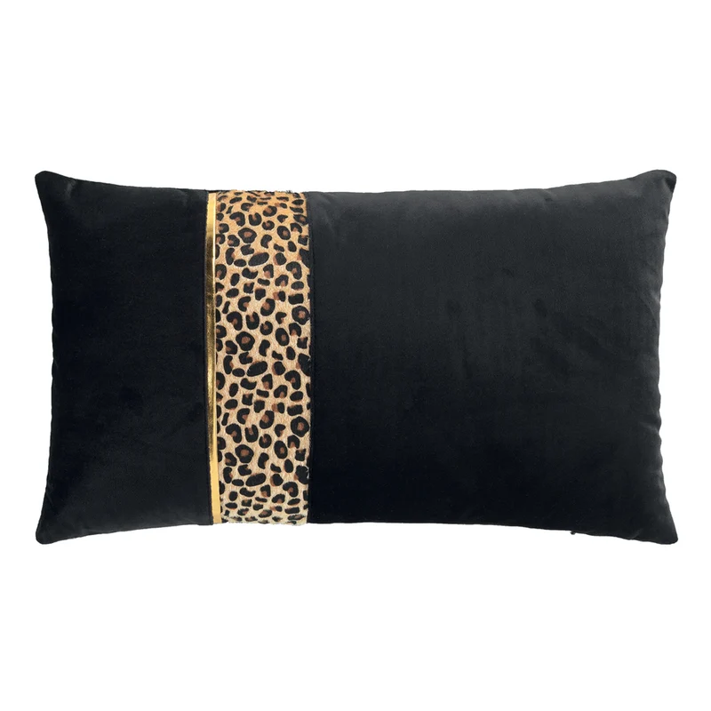 Kissen Schwarz Gold Leo Samt 30 x 50 cm
