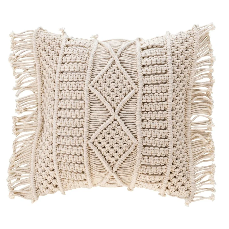 Makramee Kissen Beige 40 x 40 cm