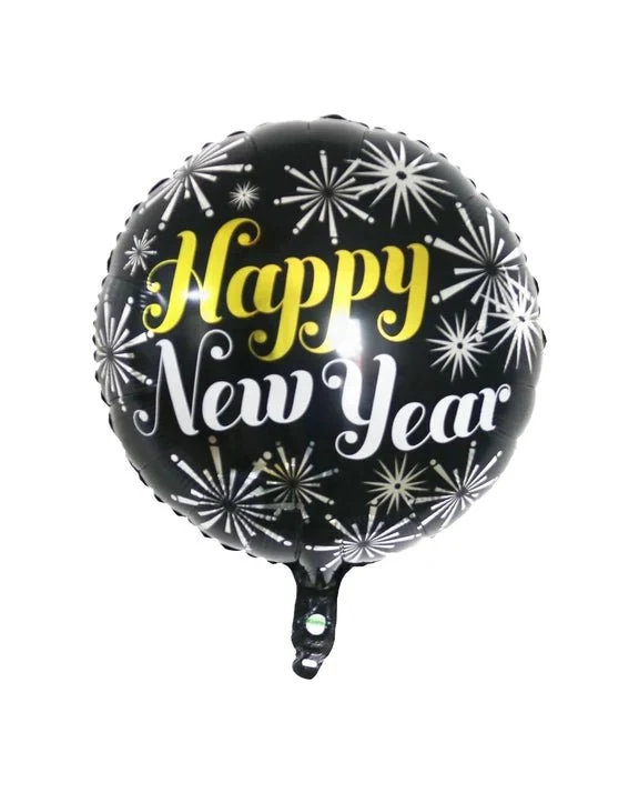 „Happy New Year“-Heliumballon, schwarz, Feuerwerk, leer, 45 cm