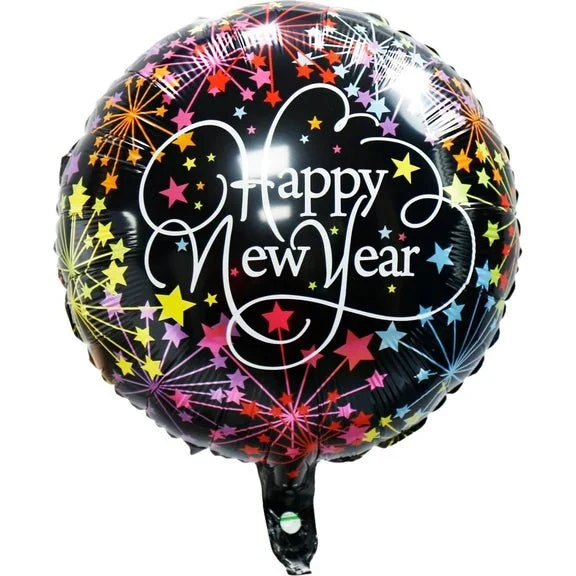 „Happy New Year“-Heliumballon, schwarz, mit Sternen, leer, 45 cm