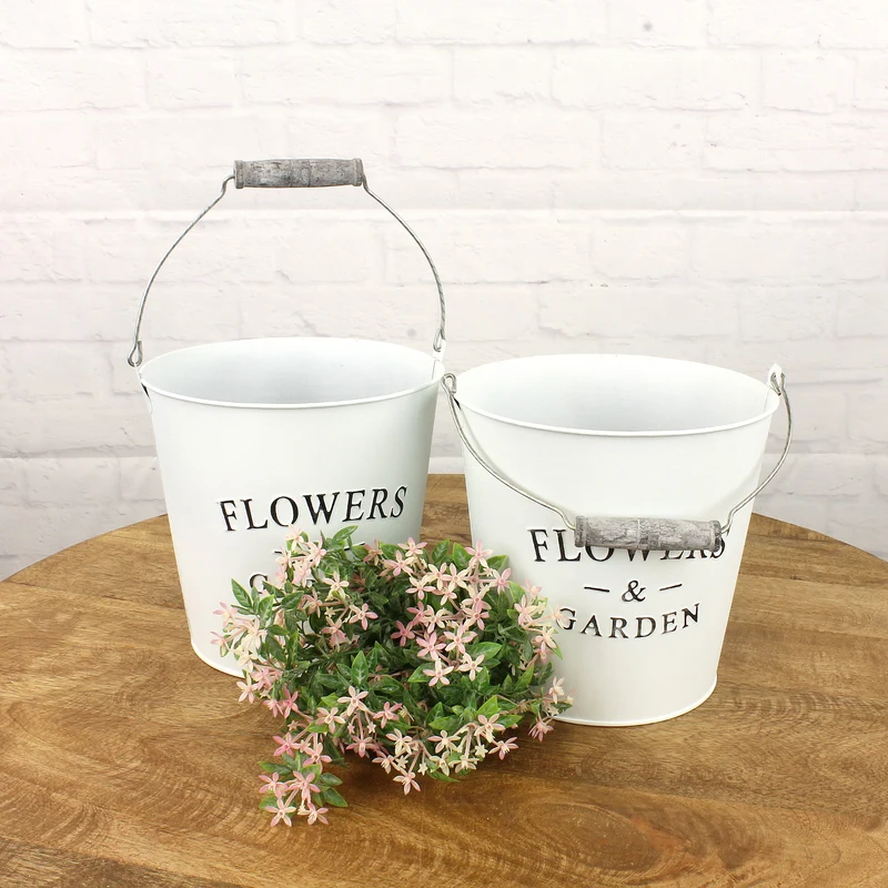 2er Set Zinkeimer Weiß 20 cm