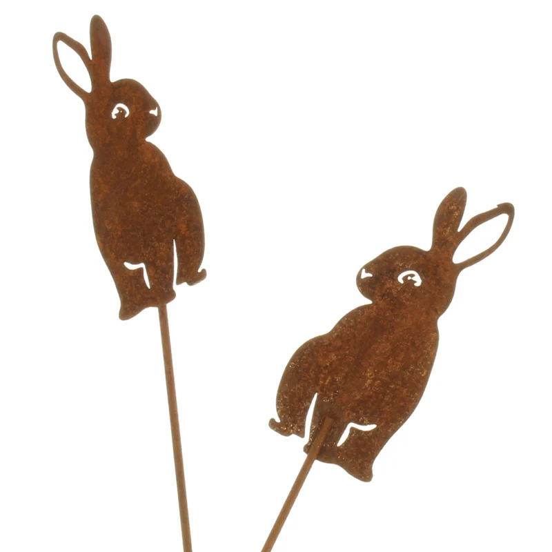 Pflanzenstecker Rost Hase sitzend 2er Set