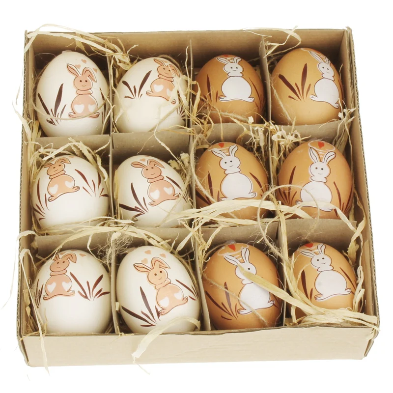Ostereier 12er Set braun weiß mit Osterhasen