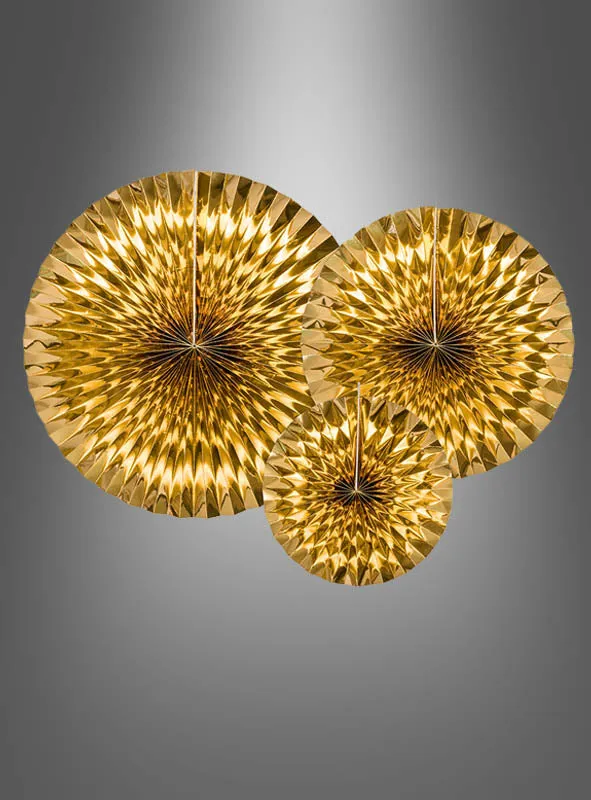3 Metallic Papierfächer Rosetten 23-40cm