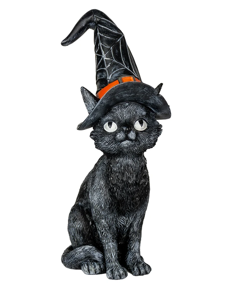 Schwarze Katze mit geknicktem Hexenhut 25cm