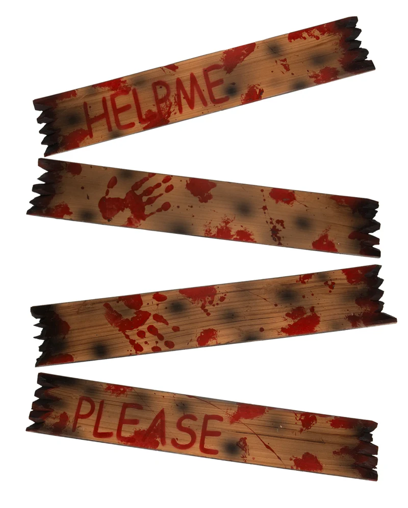 Blutige Bretter als Fensterbarrikade 70cm 4er-Set