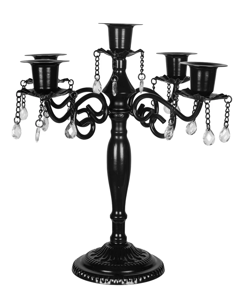 Schwarzer fünfarmiger Gothic Kerzenleuchter 29cm