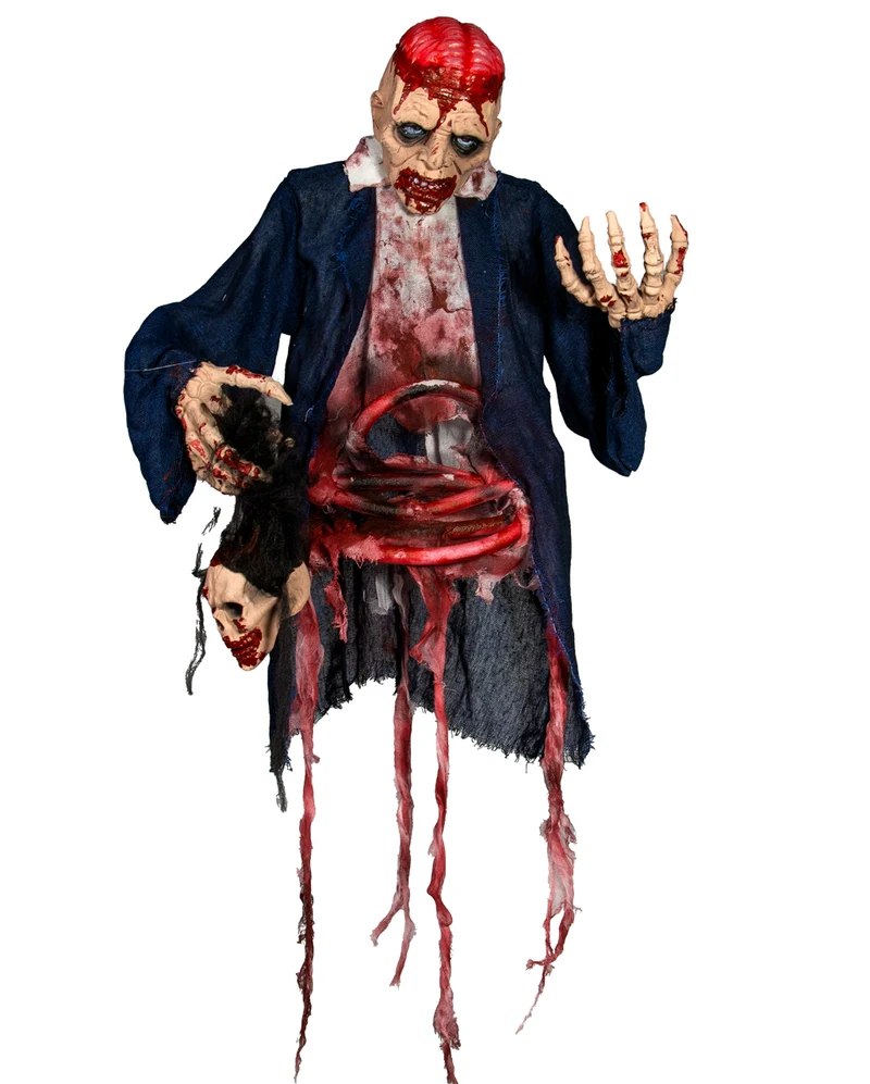 Hängender Zombie Torso mit Sound & Leuchtaugen 153cm