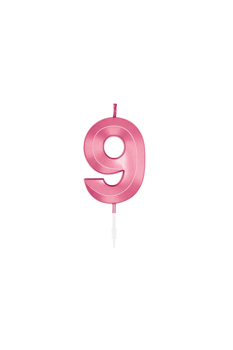 9-Jahre-Kerze, rosa metallic, 6 cm