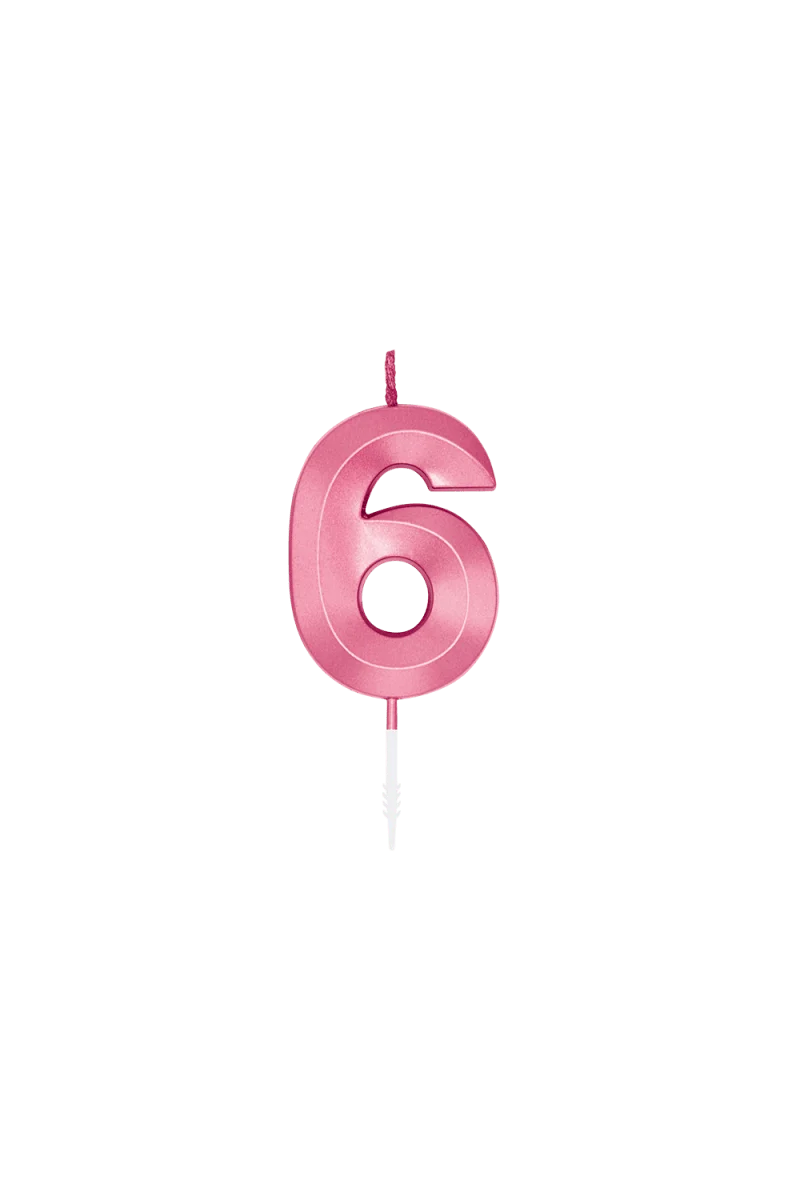 6-Jahres-Kerze, rosa metallic, 6 cm