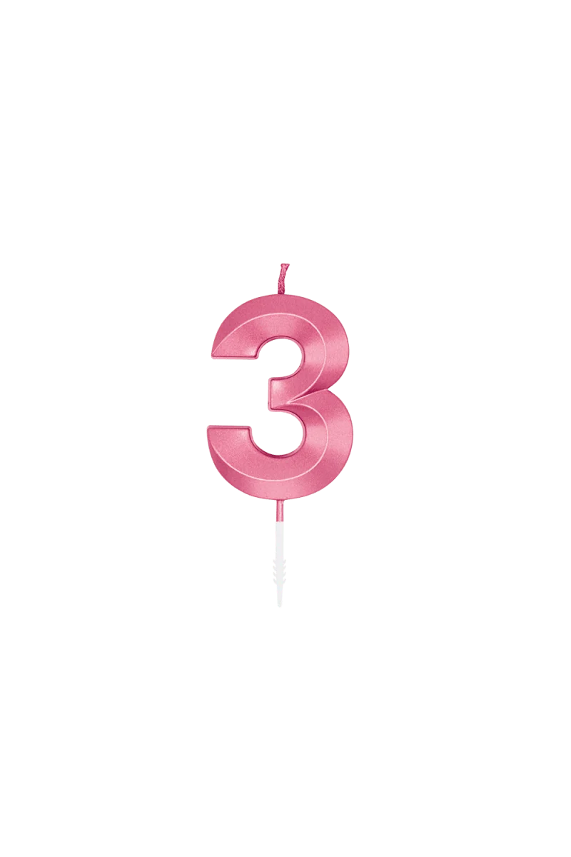 3-Jahres-Kerze, rosa metallic, 6 cm