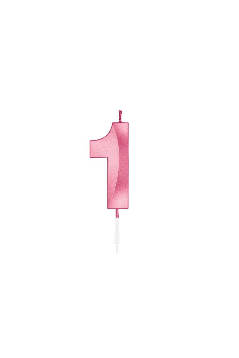 1-Jahres-Kerze, rosa metallic, 6 cm