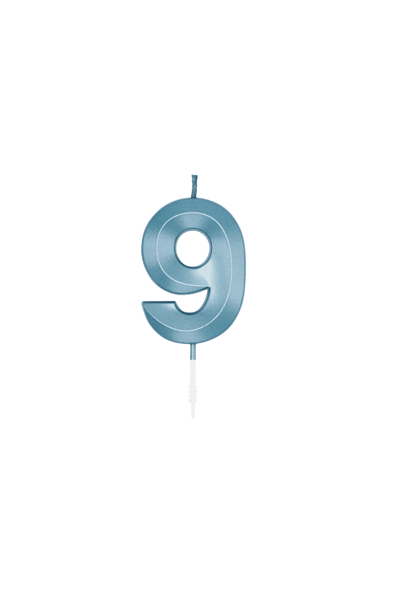 9-Jahres-Kerze, blau metallic, 6 cm