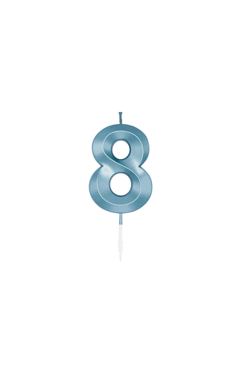 8-Jahres-Kerze, blau metallic, 6 cm