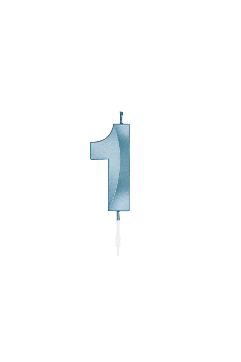 1-Jahres-Kerze, blau-metallic, 6 cm