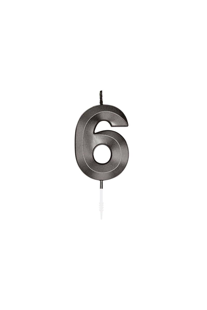 6-Jahres-Kerze, schwarz metallic, 6 cm