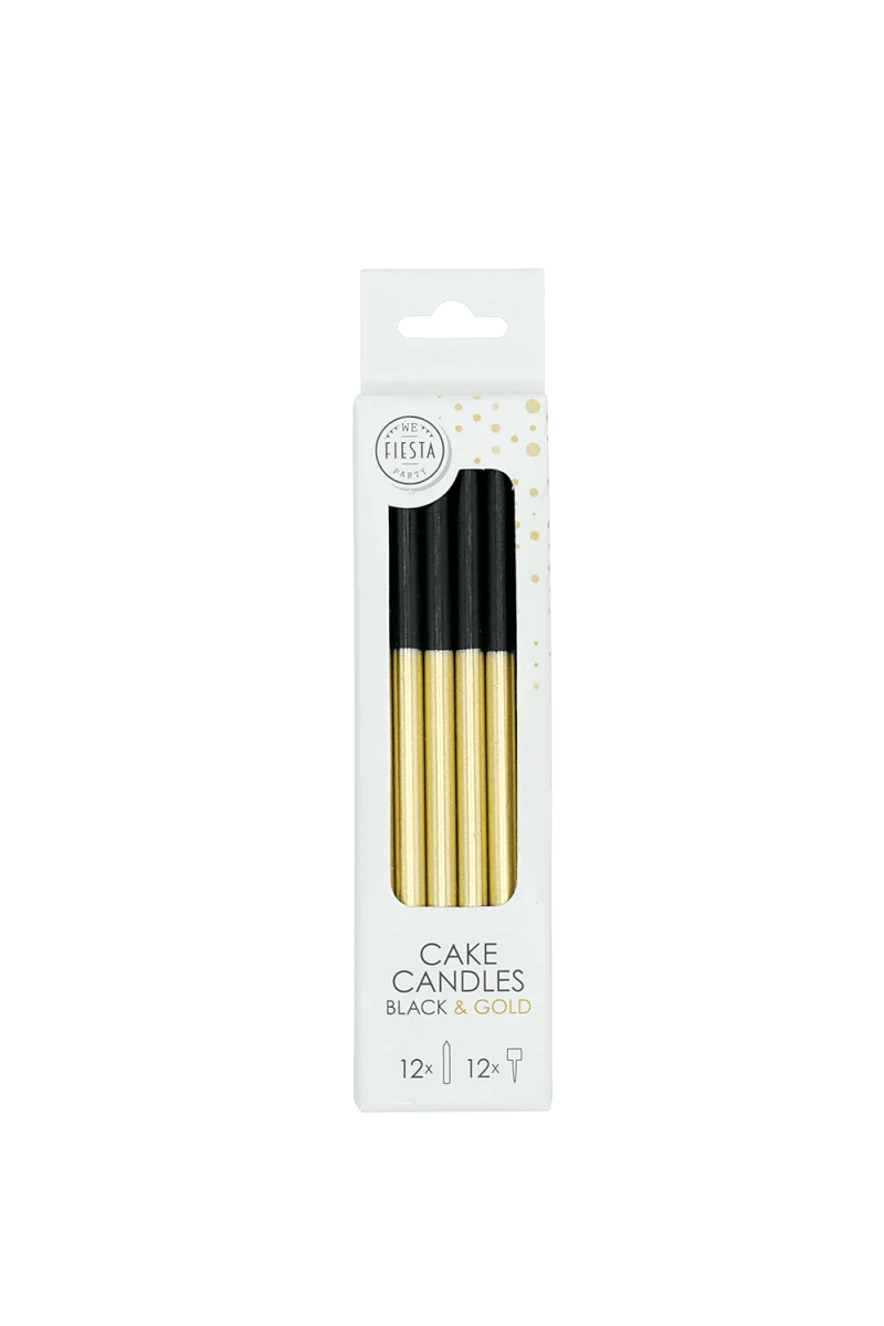 Schwarz-goldene Kerzen, dip-dyed, 9,5 cm, 12 Stück
