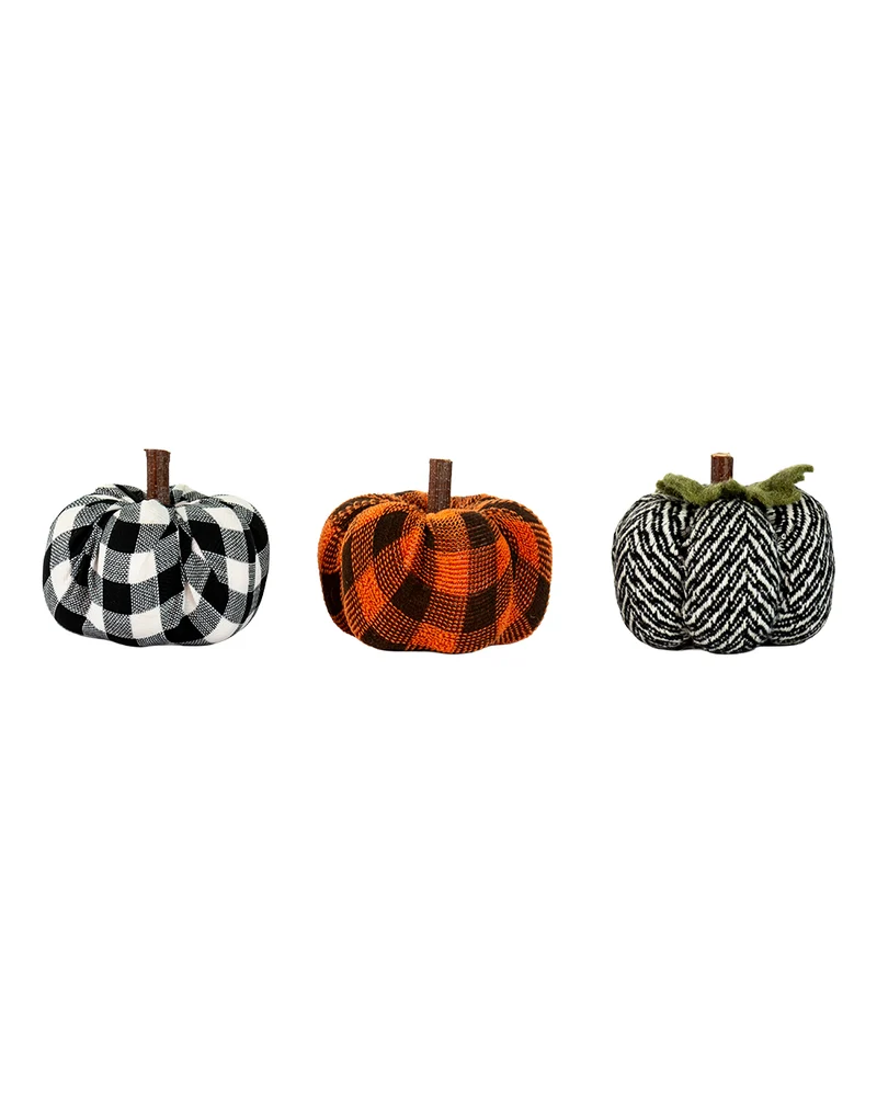 Gemusterte Stoffkürbisse als Deko 3er-Set 9x6cm