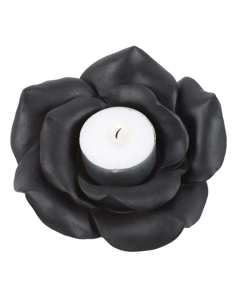Schwarze Rose als Gothic-Teelichhalter 11cm