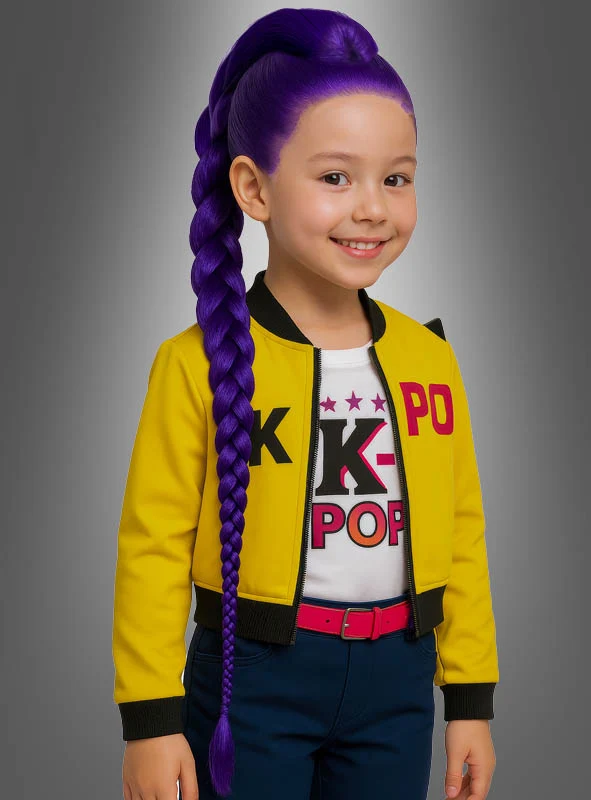 Lila K-Pop Zopfperücke für Kinder